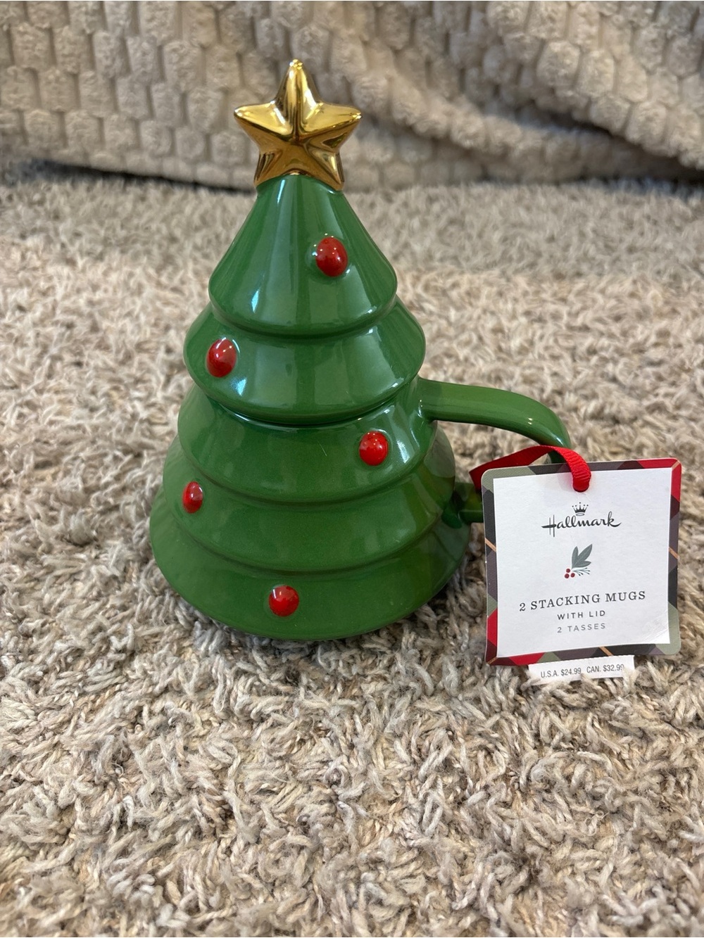 Hallmark Green Christmas Tree Stacking Mug with Lid**ONLY 1 MUG w/ LID***